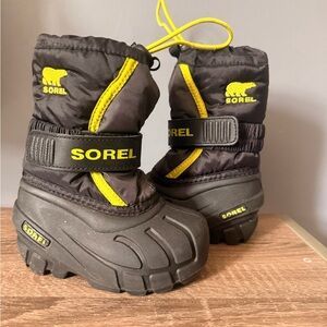 Sorel Black and Yellow Kids Winter Boots